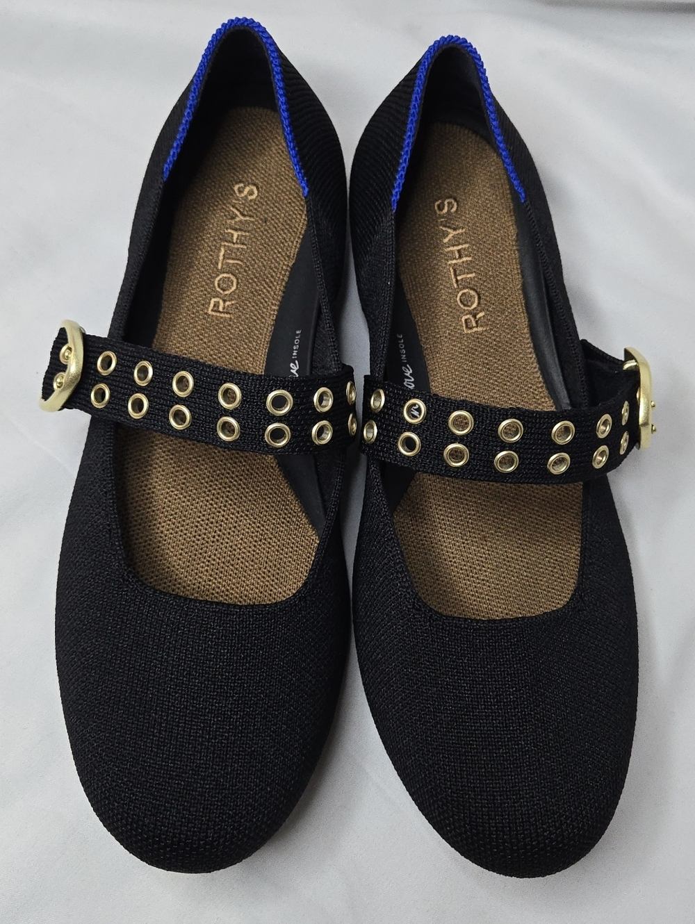 Rothy's Black The Ballet Mary Jane Flats Gold Buckle and Strap Women's 7 - Picture 3 of 12